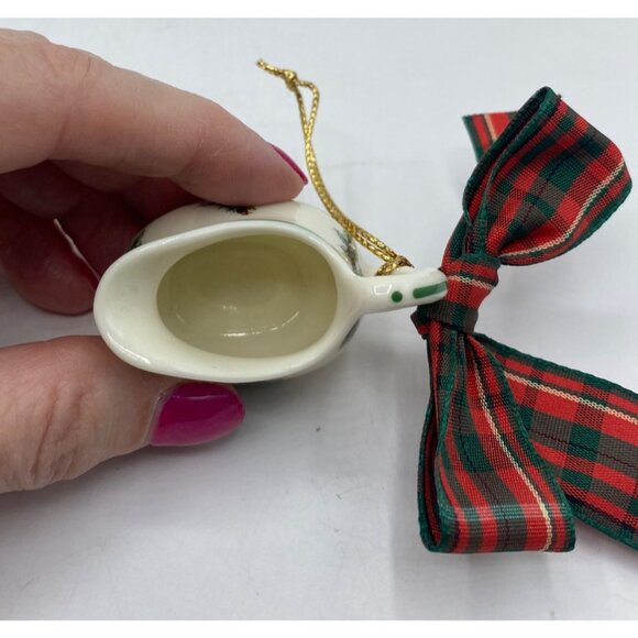 Spode Miniature Christmas Tree Pitcher Ornament W/ Plaid Bow & Gold Hanging Stri - Picture 6 of 11